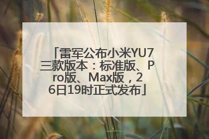 雷军公布小米YU7三款版本：标准版、Pro版、Max版，26日19时正式发布